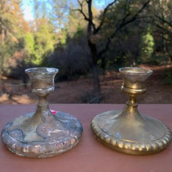 Vintage Two Solid Brass Candle Stick Holders